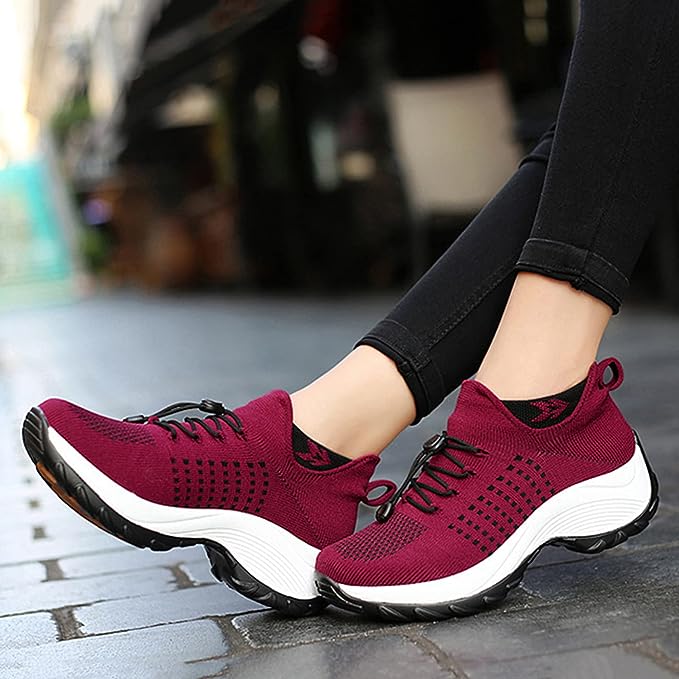 Dames Comfort Sneakers Met Elastische Veters En Antislip Zool