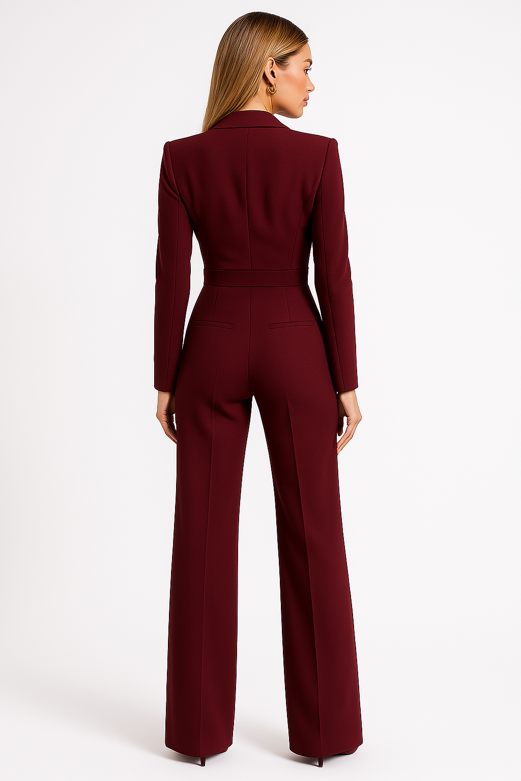 Combinaison femme coupe régulière col en V profond jambes larges décontractée