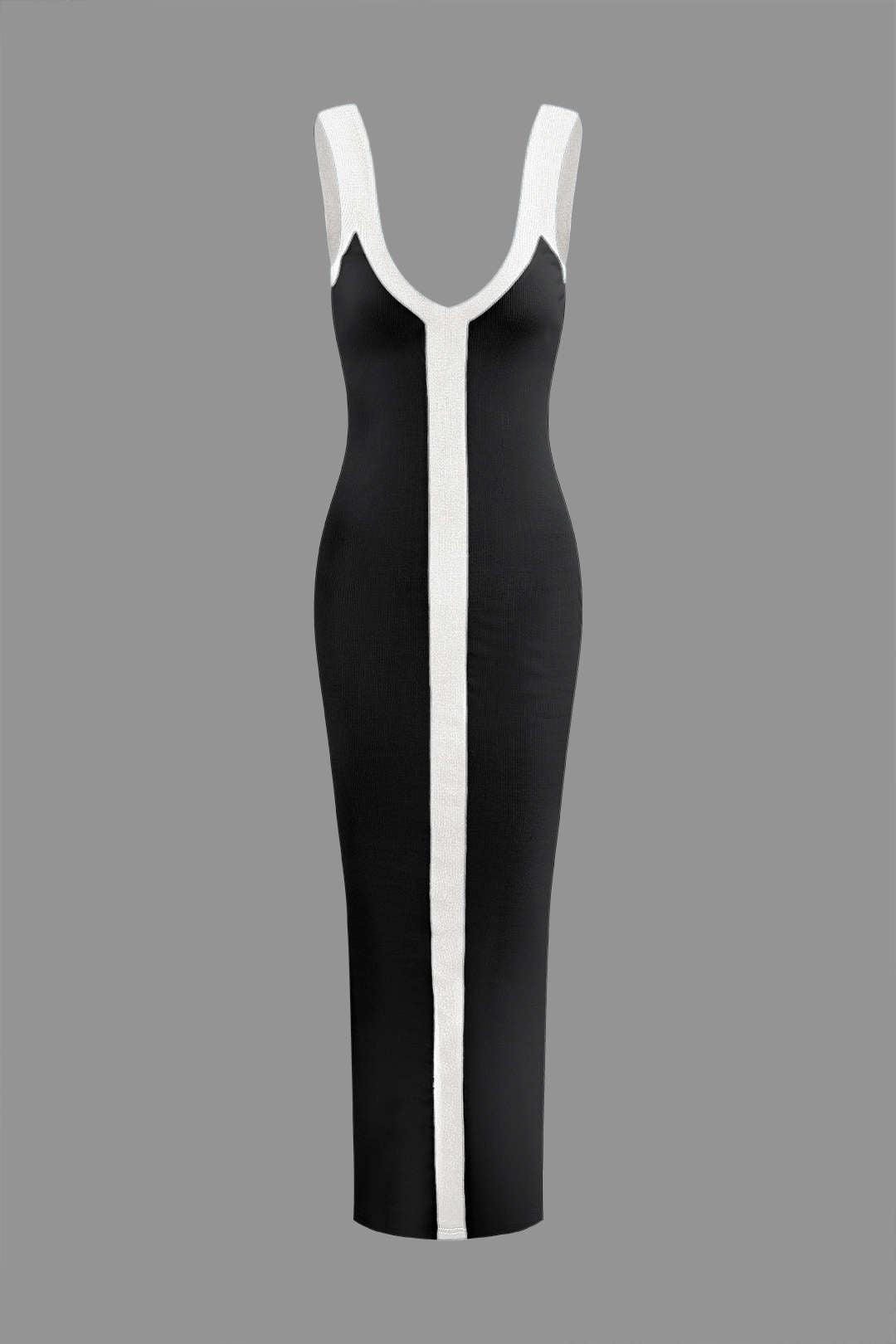 Vestido maxi de bloques de color para mujer con escote en V y abertura
