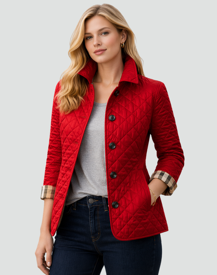 Manteau mi-saison femme coupe régulière matelassé col et boutons