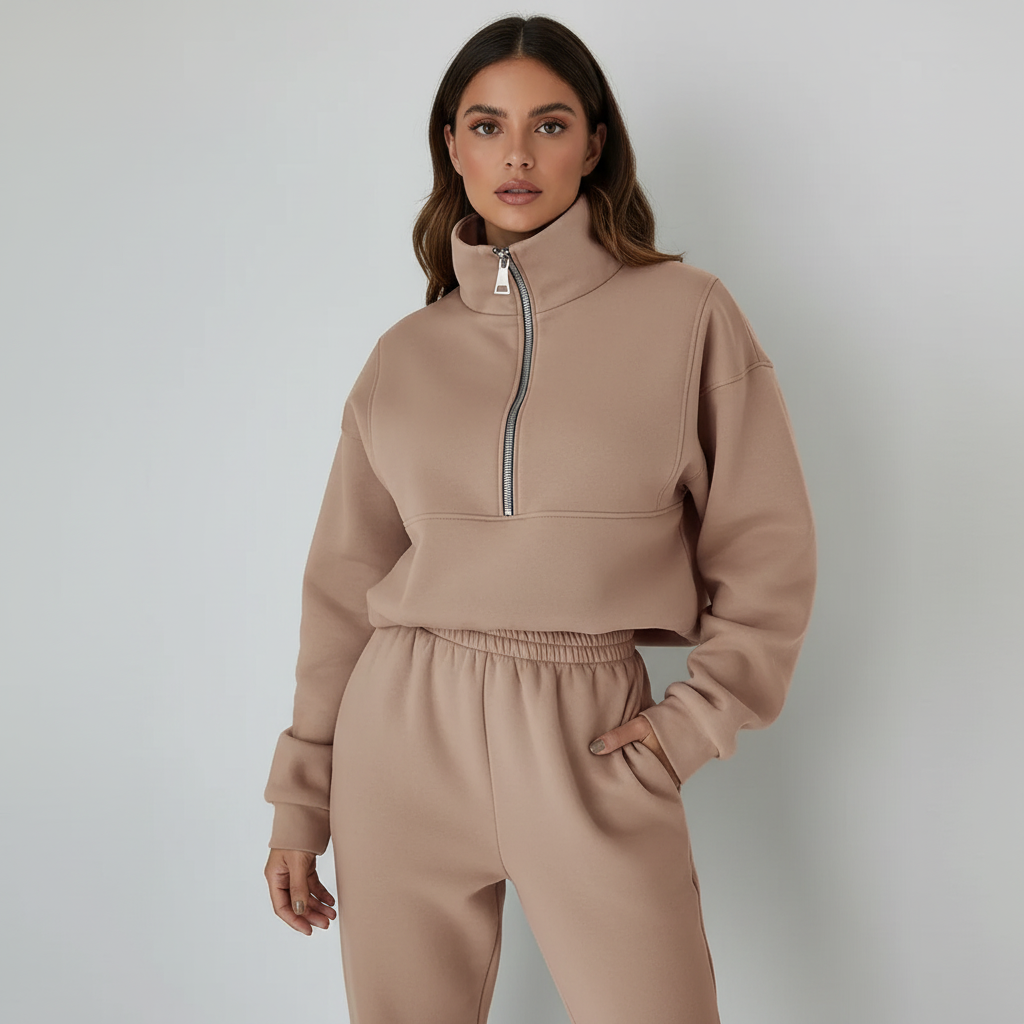 Dámský sportovní set Regular Fit Svetr s polozipem Kalhoty Casual