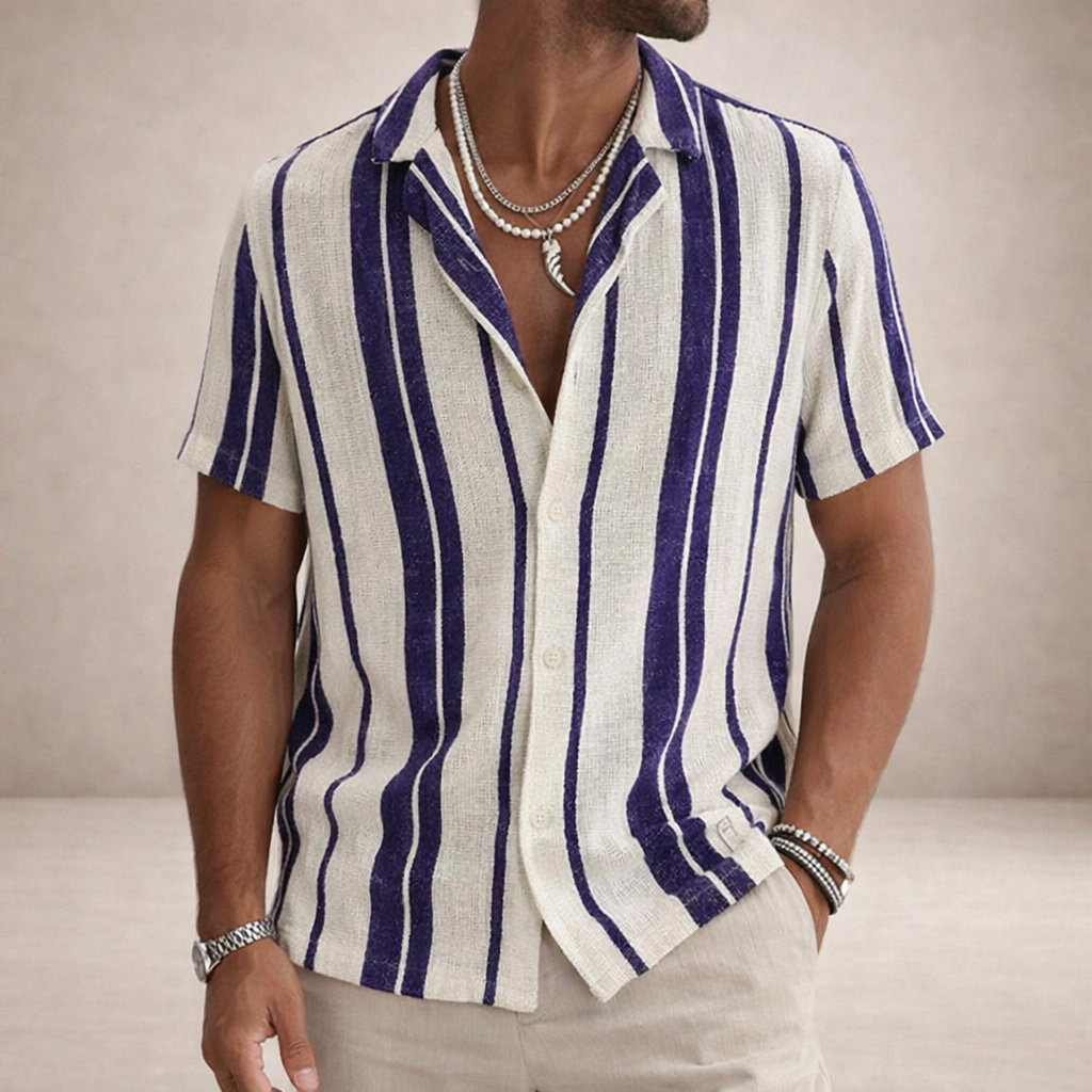 Blusa para hombre corte regular lino manga larga a rayas