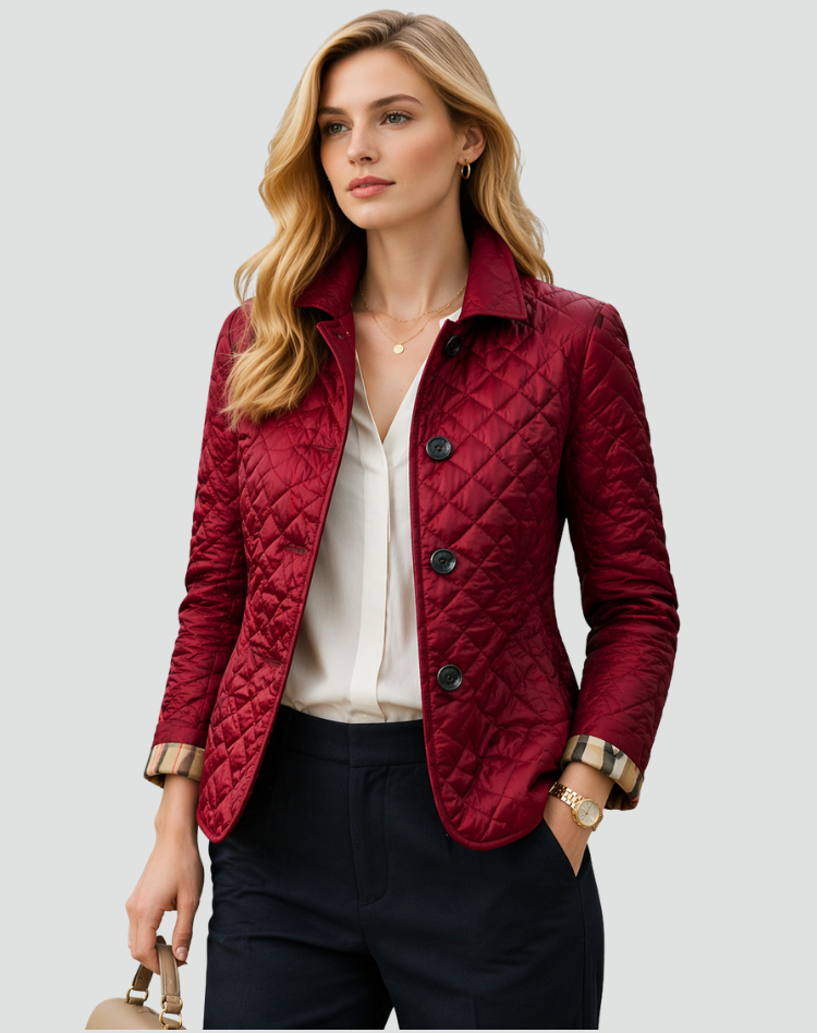 Manteau mi-saison femme coupe régulière matelassé col et boutons