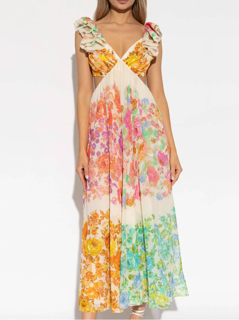 Robe longue pour femme avec silhouette fluide et col en V