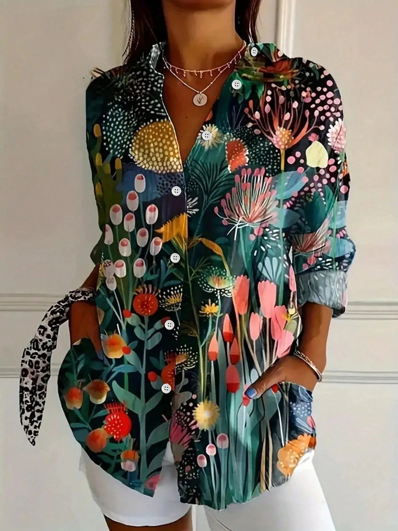 Blusa Mujer Corte Regular Botones Delanteros Estampado Floral Casual Verano