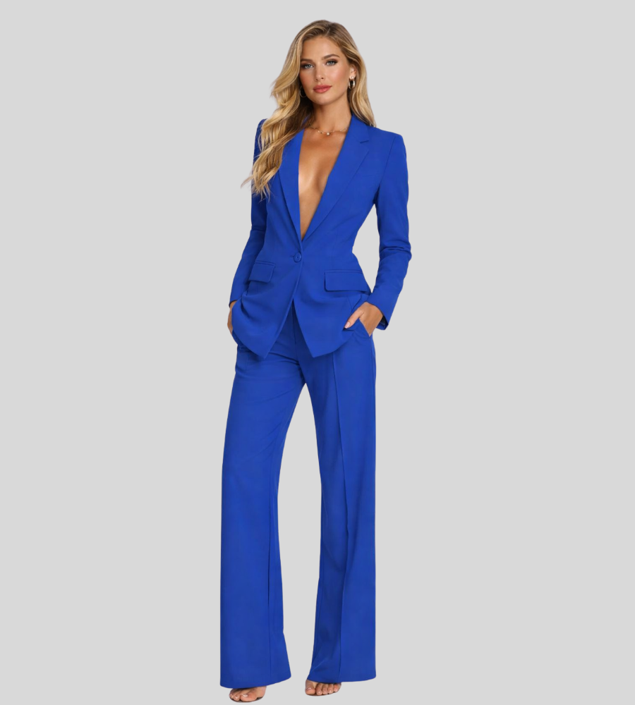 Business-Set Damen Regular Fit Leinen Blazer mit weitem Hosenbein