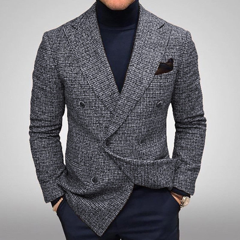 Geruite Dubbelrijige Blazer voor Heren met Klassieke Revers