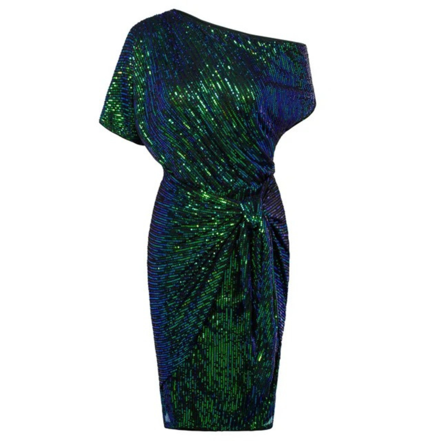 Glitzer-Cocktailkleid für Damen mit One-Shoulder-Ausschnitt und Taillenschleife