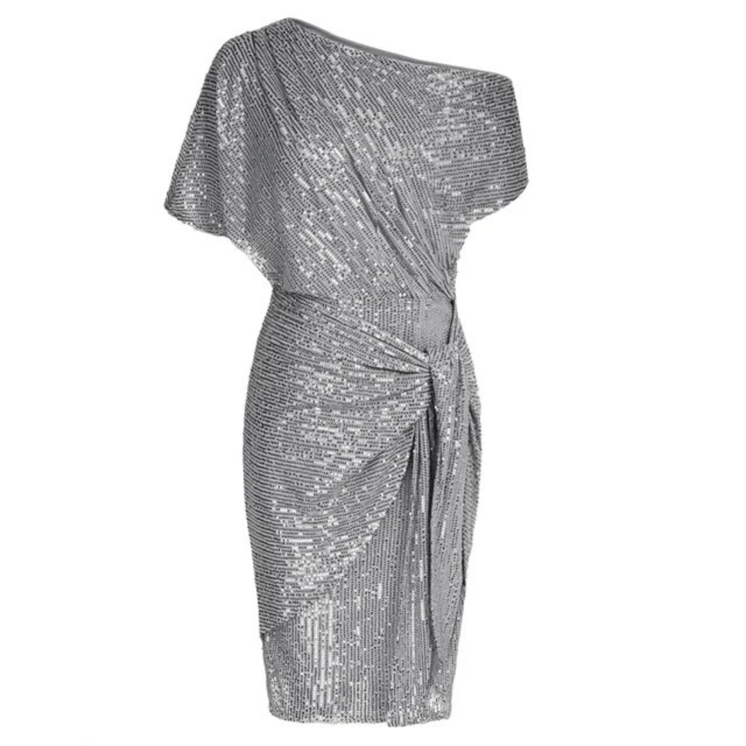 Glitzer-Cocktailkleid für Damen mit One-Shoulder-Ausschnitt und Taillenschleife