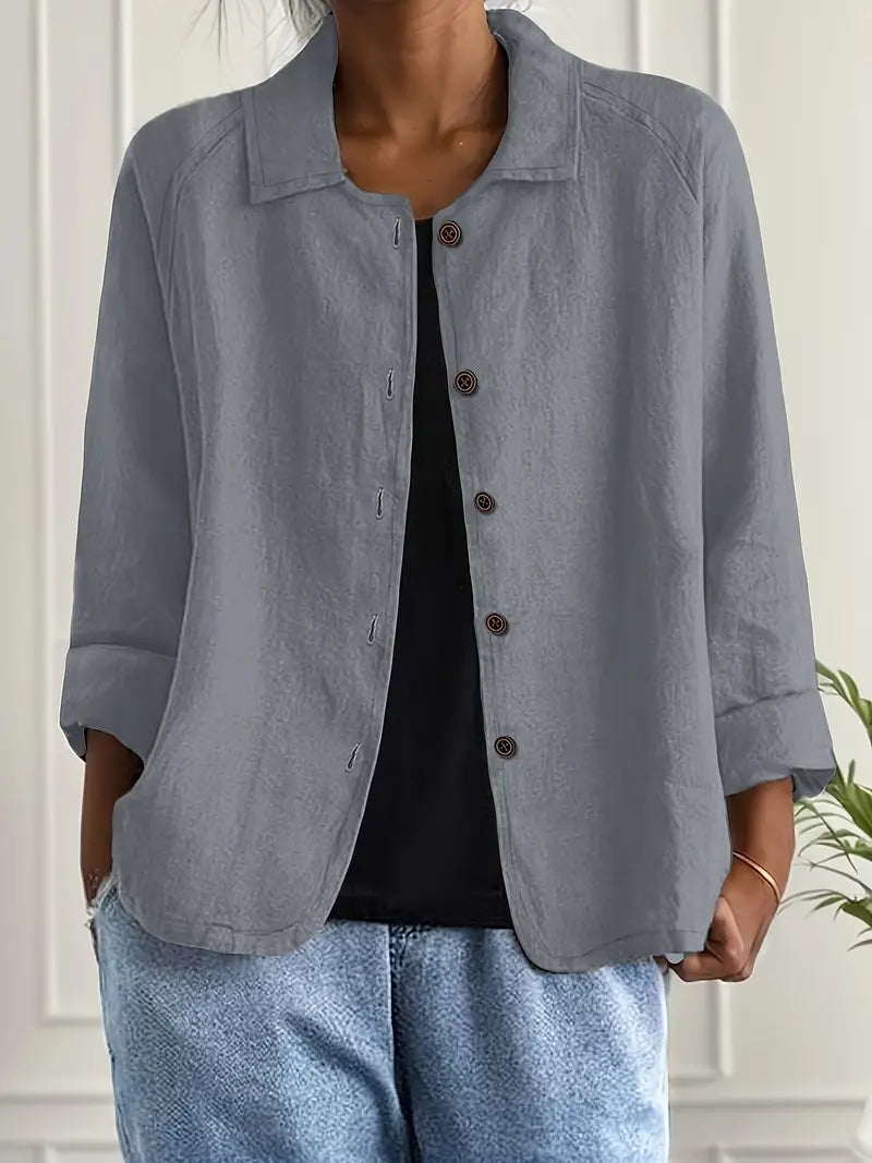 Lightweight Cotton Blouse with Collar and Button Closure for Women