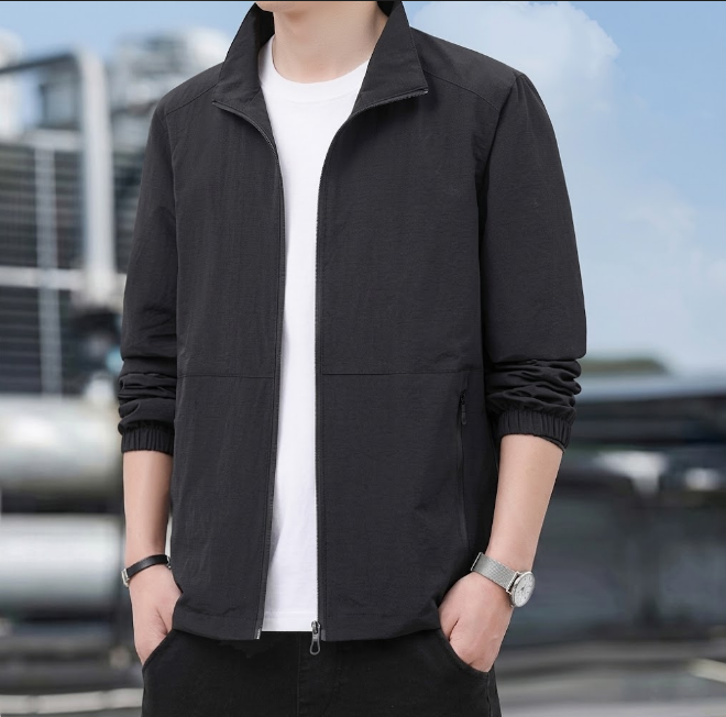 Bomber Jacket for Men Zipper Stand-Up Collar Mid-Season Jacket
