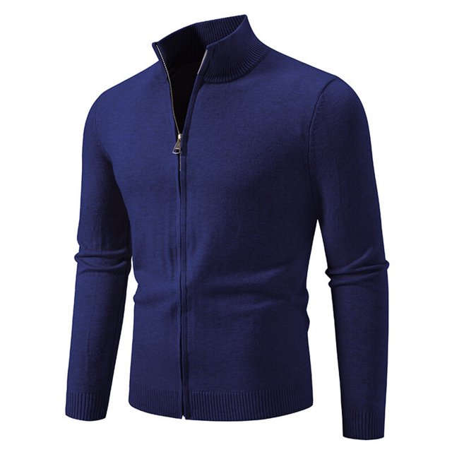 Gilet tricoté pour homme, fermeture éclair, col montant, côtelé