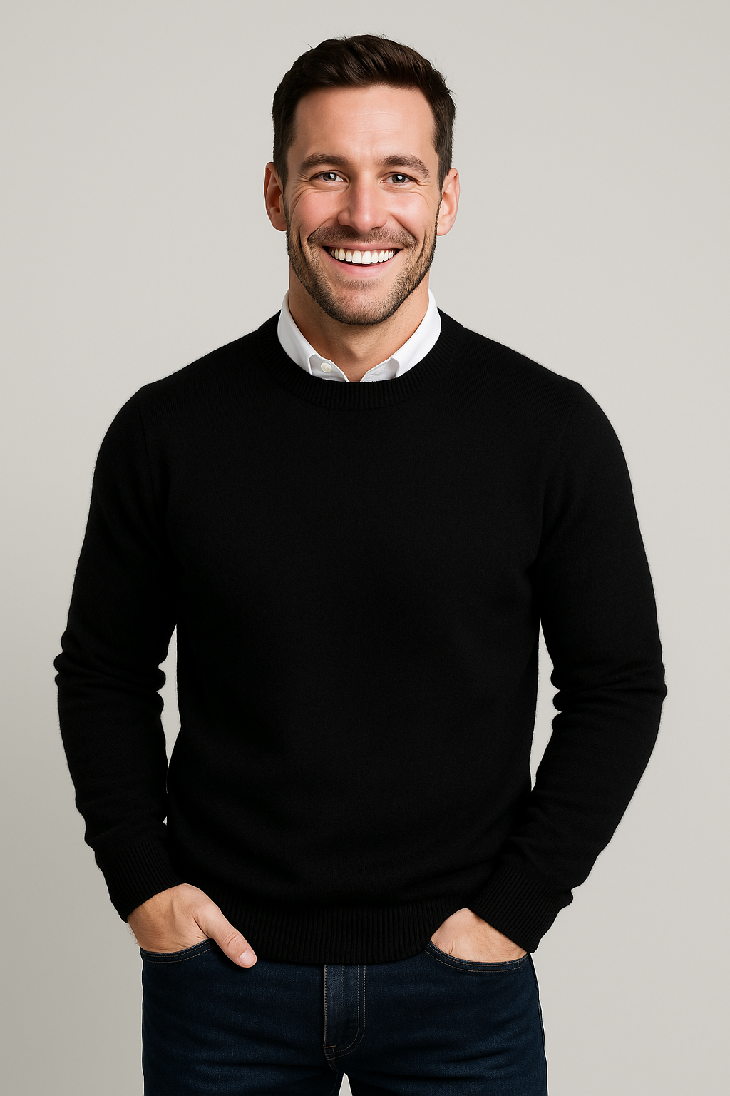Klassisk strikket herre sweater med rund hals
