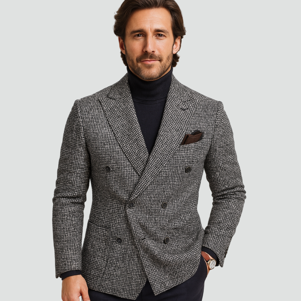 Geruite Dubbelrijige Blazer voor Heren met Klassieke Revers
