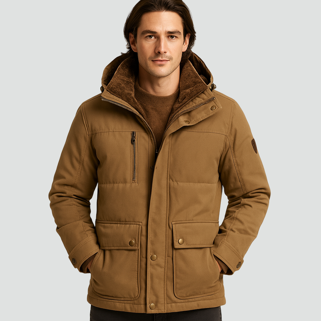Veste d’hiver pour homme doublée en polaire avec capuche amovible