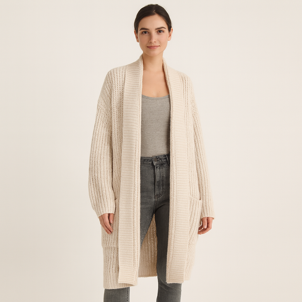 Lang Gebreid Vest Met Zakken Voor Dames