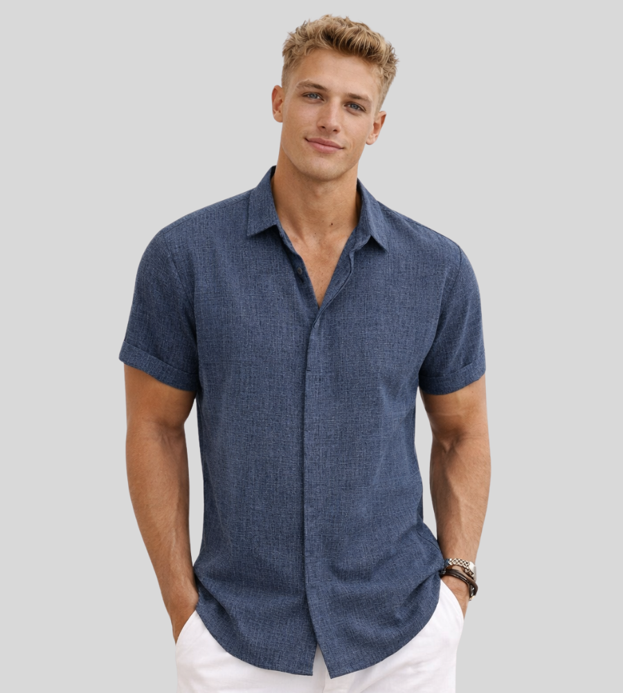 Chemise en lin pour homme à manches courtes et coupe aérée
