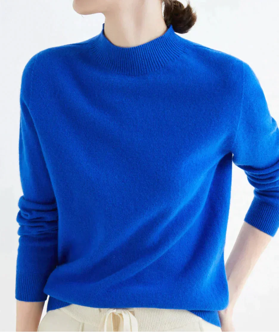 Edler Kaschmirpullover für Damen mit Stehkragen und Rippbündchen