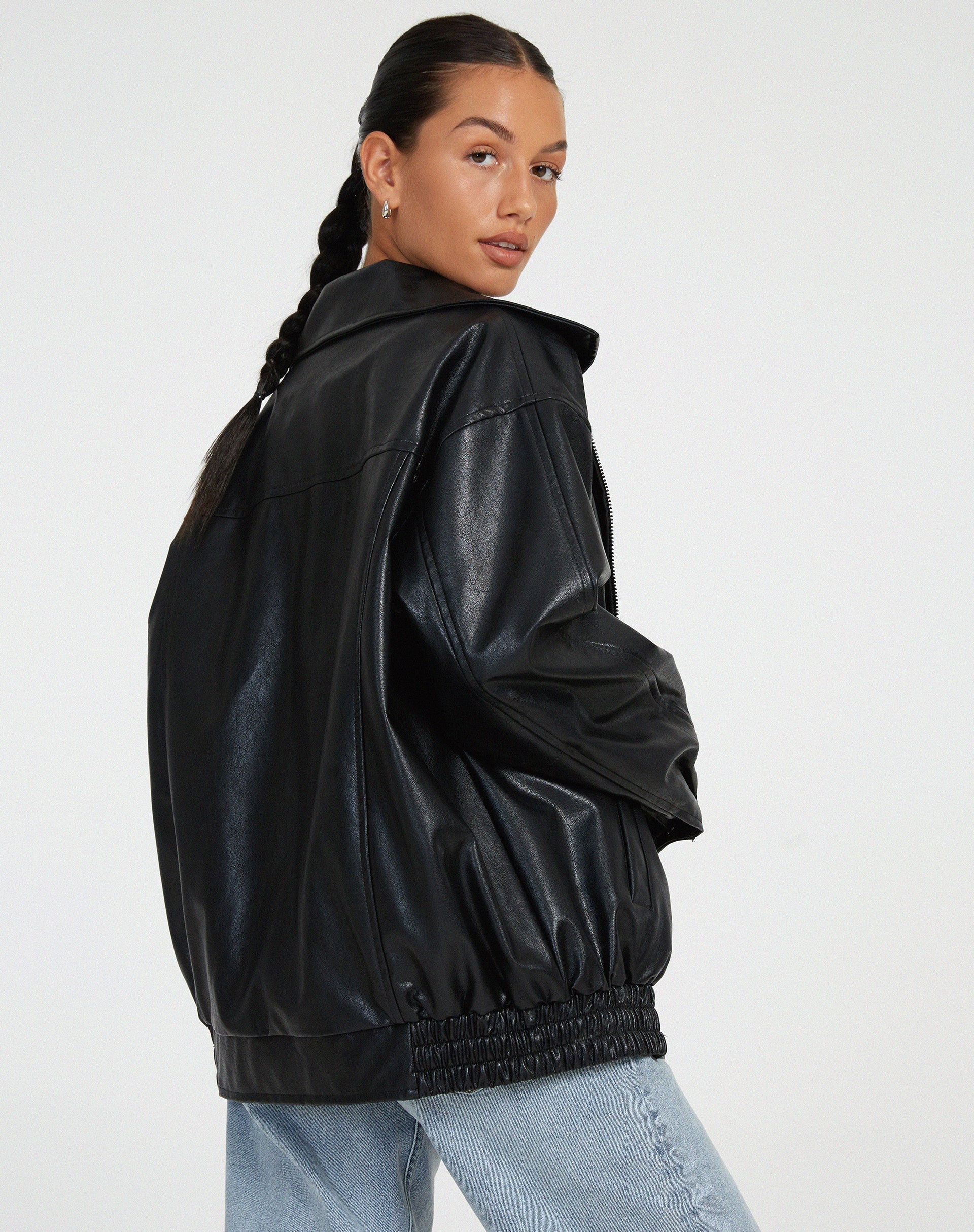 Blouson bomber de luxe pour femme en cuir avec coupe oversize