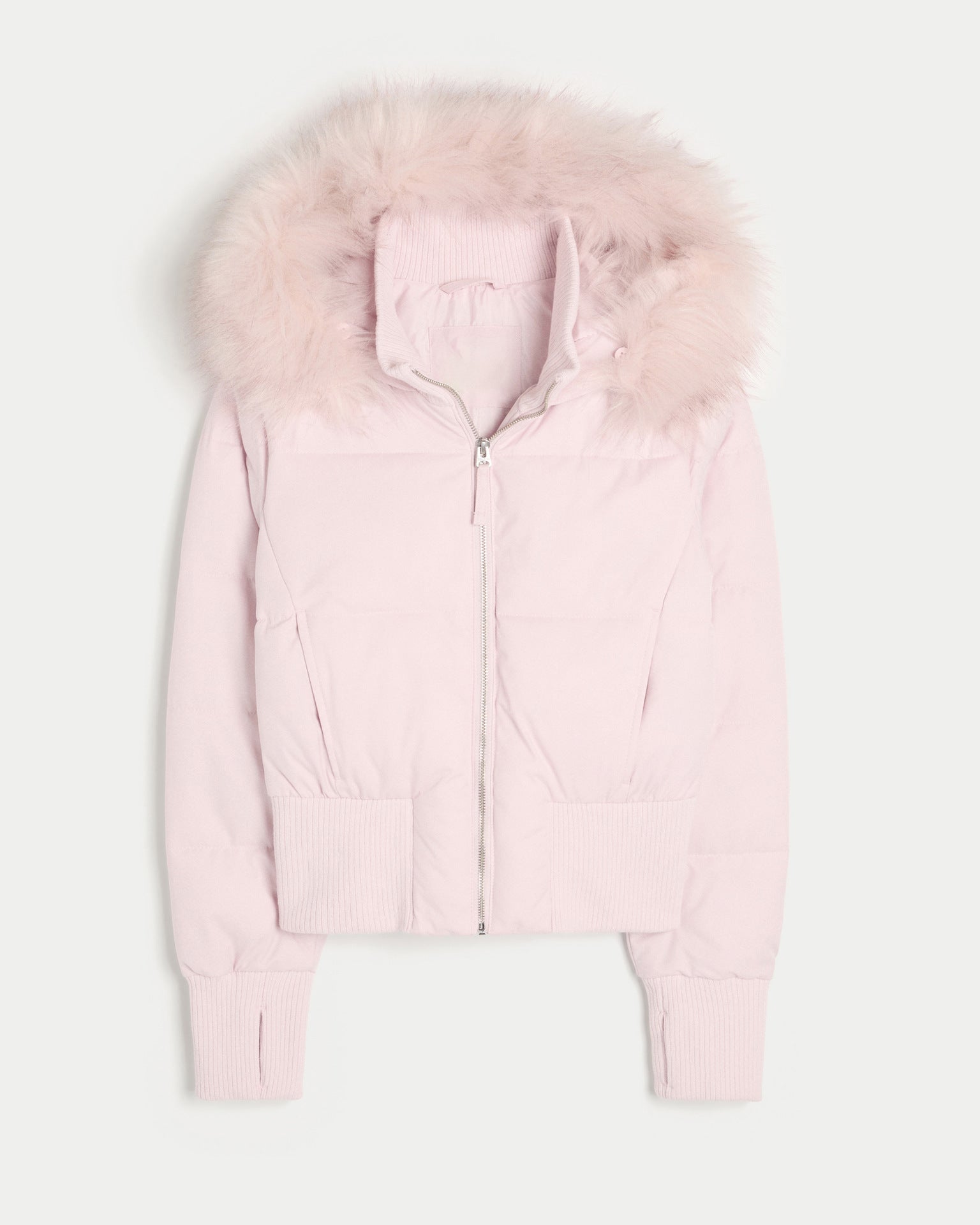 Short Women’s Puffer Jacket with Fur Hood, Zipper, and Lining