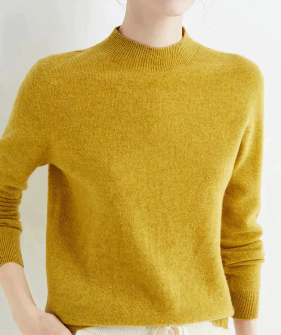 Edler Kaschmirpullover für Damen mit Stehkragen und Rippbündchen