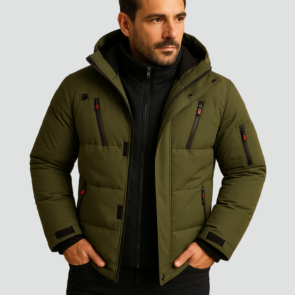 Padded Puffer Jacket for Men with Hood, Water-Repellent