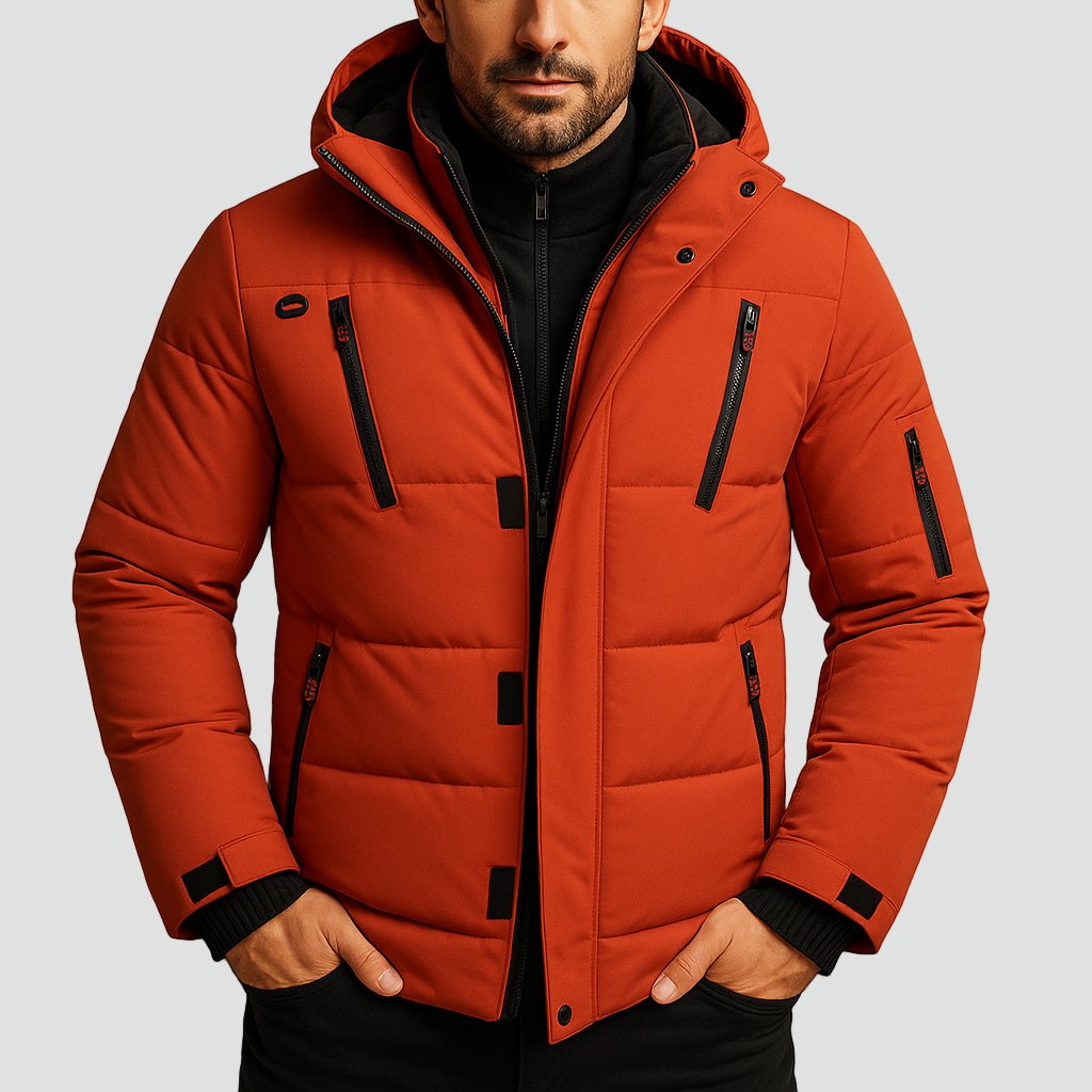 Padded Puffer Jacket for Men with Hood, Water-Repellent