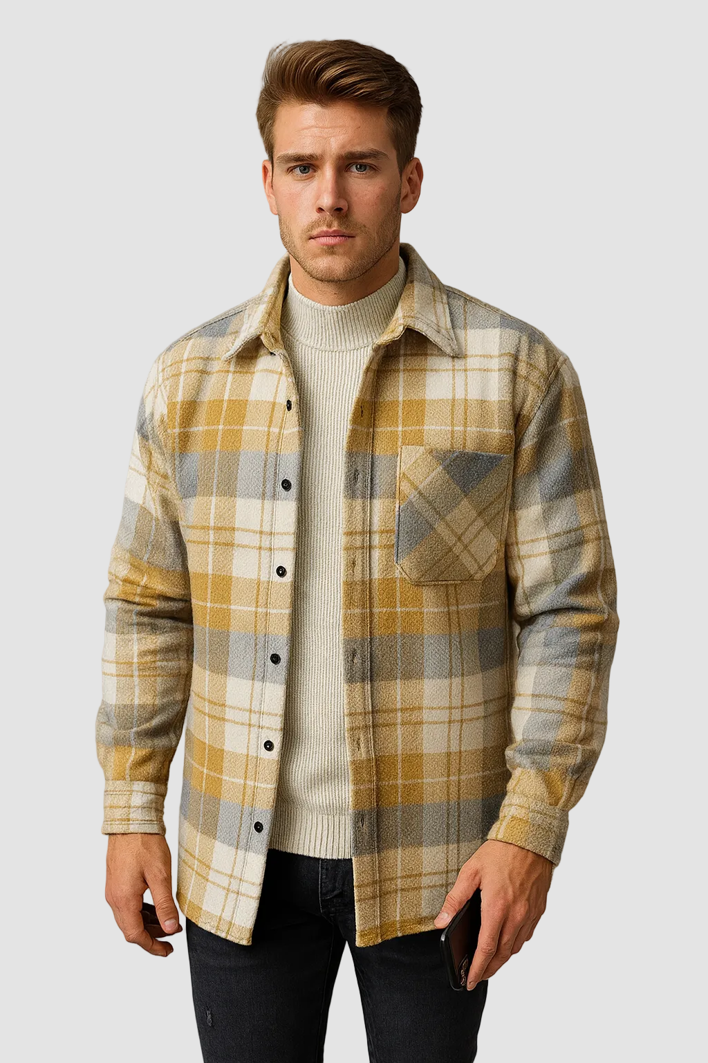 Καπιτονέ overshirt ανδρικό, κανονική γραμμή, για layering, φθινοπωρινό