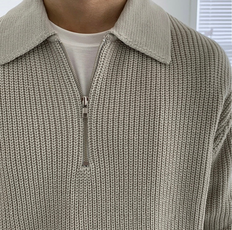 Camisola de malha confortável para homem com fecho de correr até meio