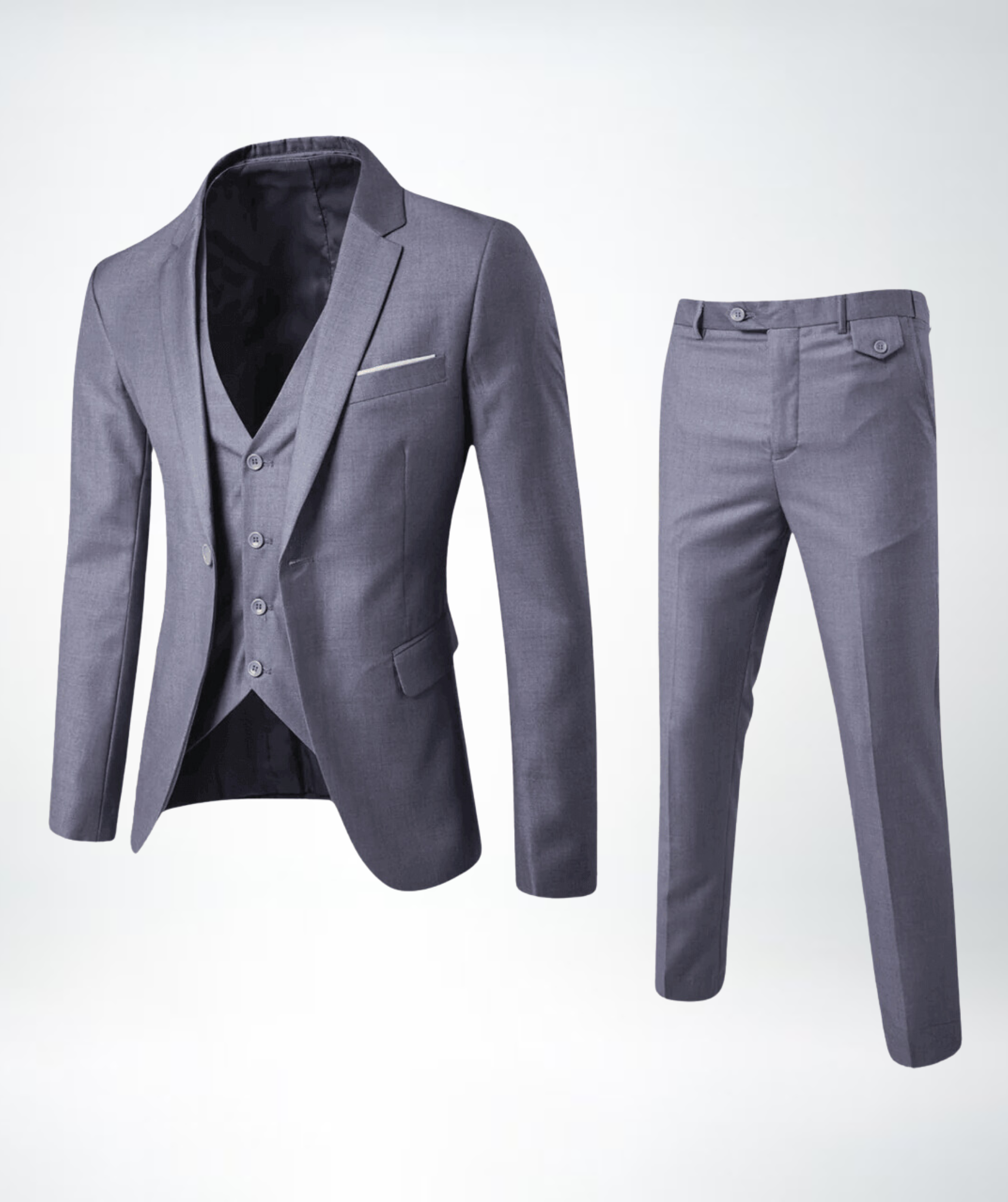 Costume trois pièces élégant homme avec gilet et pantalon slim fit