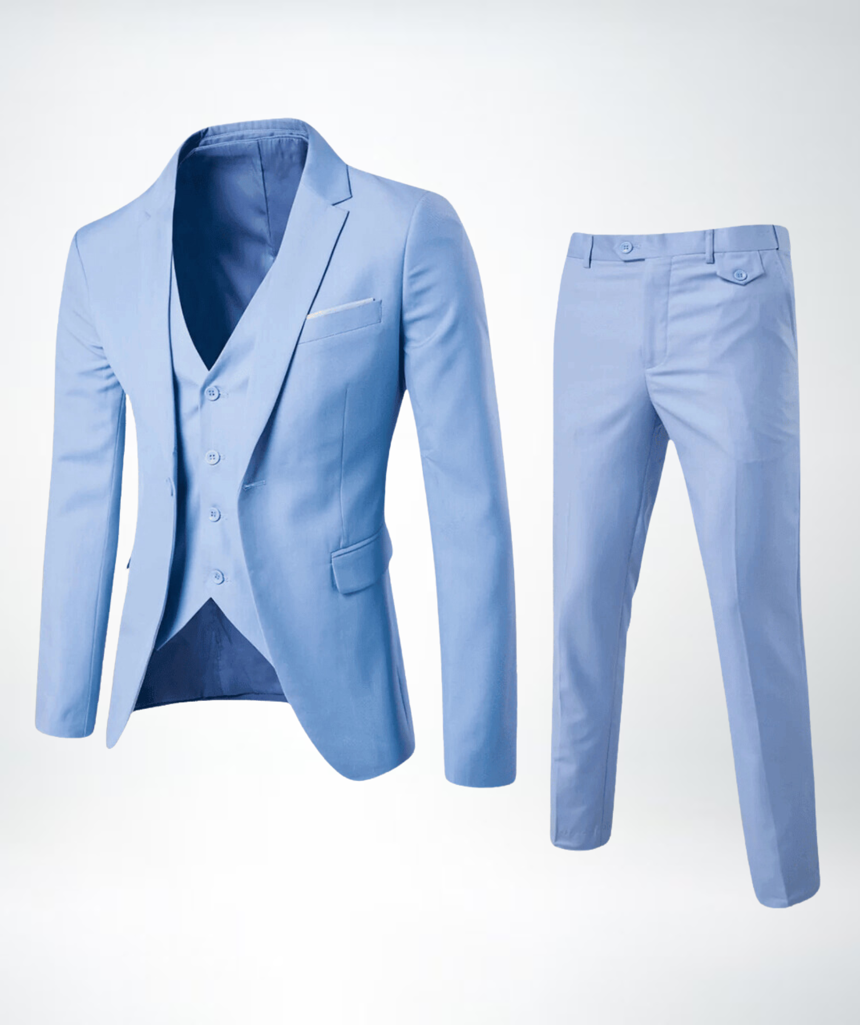 Costume trois pièces élégant homme avec gilet et pantalon slim fit