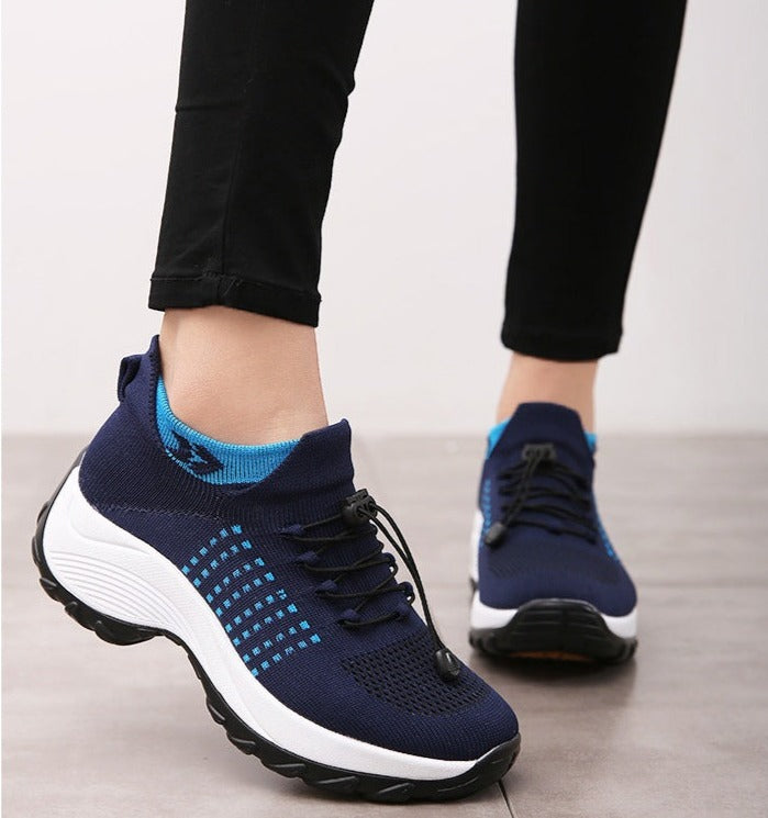 Dames Comfort Sneakers Met Elastische Veters En Antislip Zool