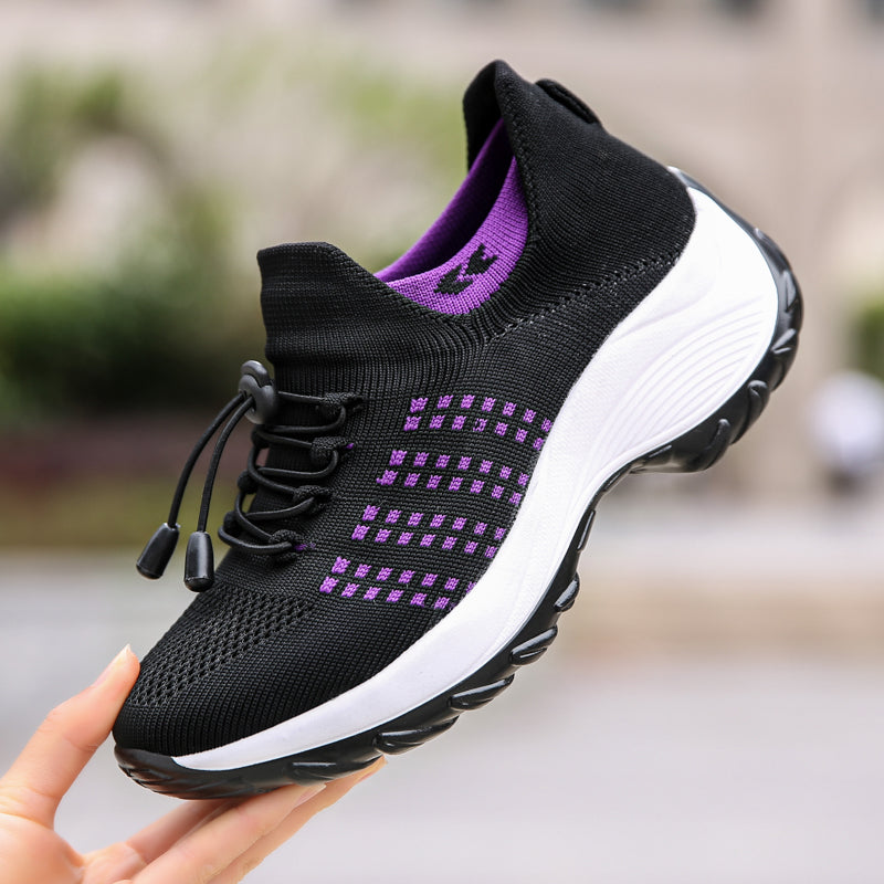 Dames Comfort Sneakers Met Elastische Veters En Antislip Zool