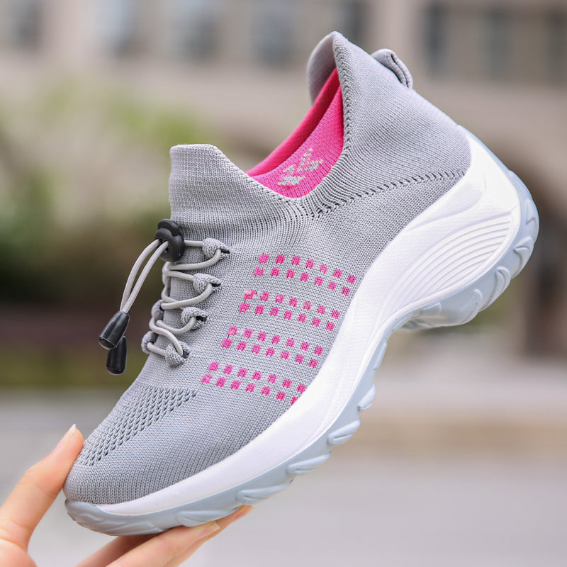 Dames Comfort Sneakers Met Elastische Veters En Antislip Zool