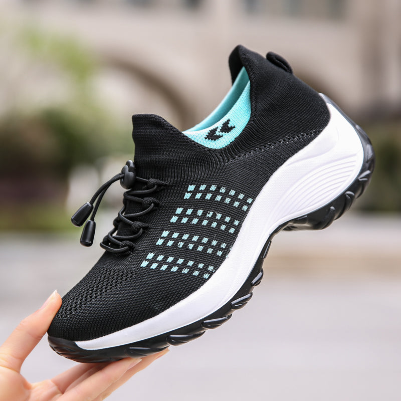 Dames Comfort Sneakers Met Elastische Veters En Antislip Zool