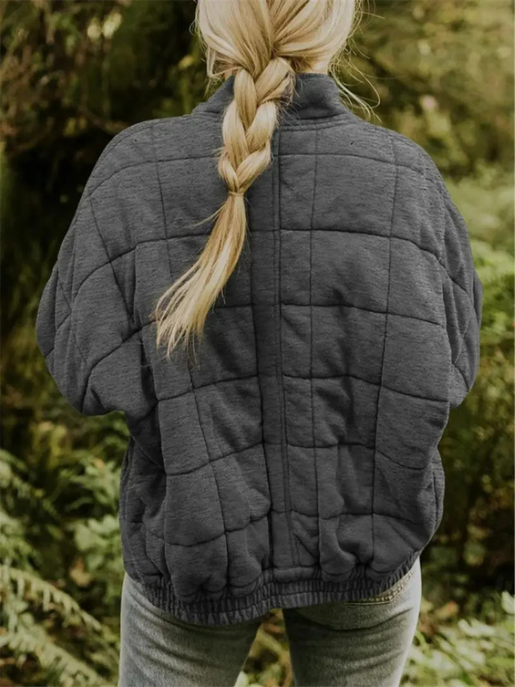 Blouson bomber matelassé oversize pour femmes avec fermeture éclair et poches