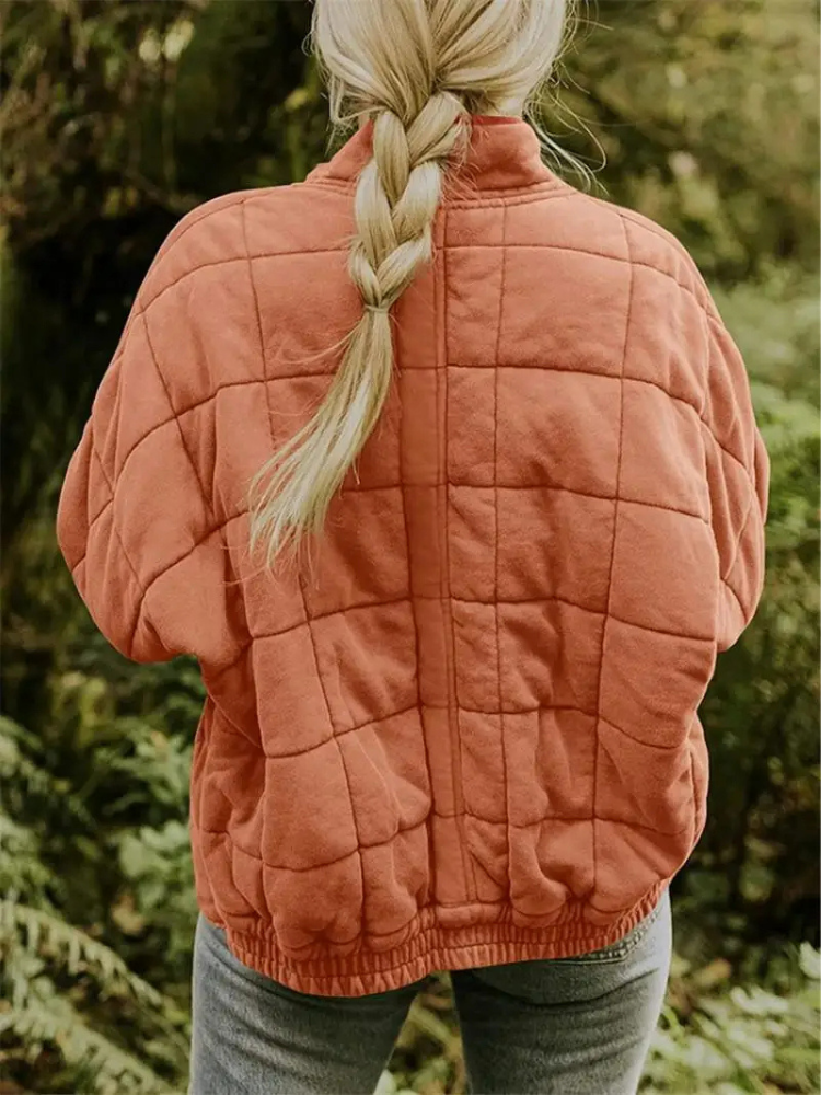 Oversized dame quiltet bomberjakke med lynlås og lommer