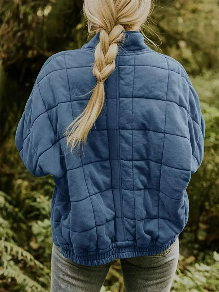 Oversized dame quiltet bomberjakke med lynlås og lommer