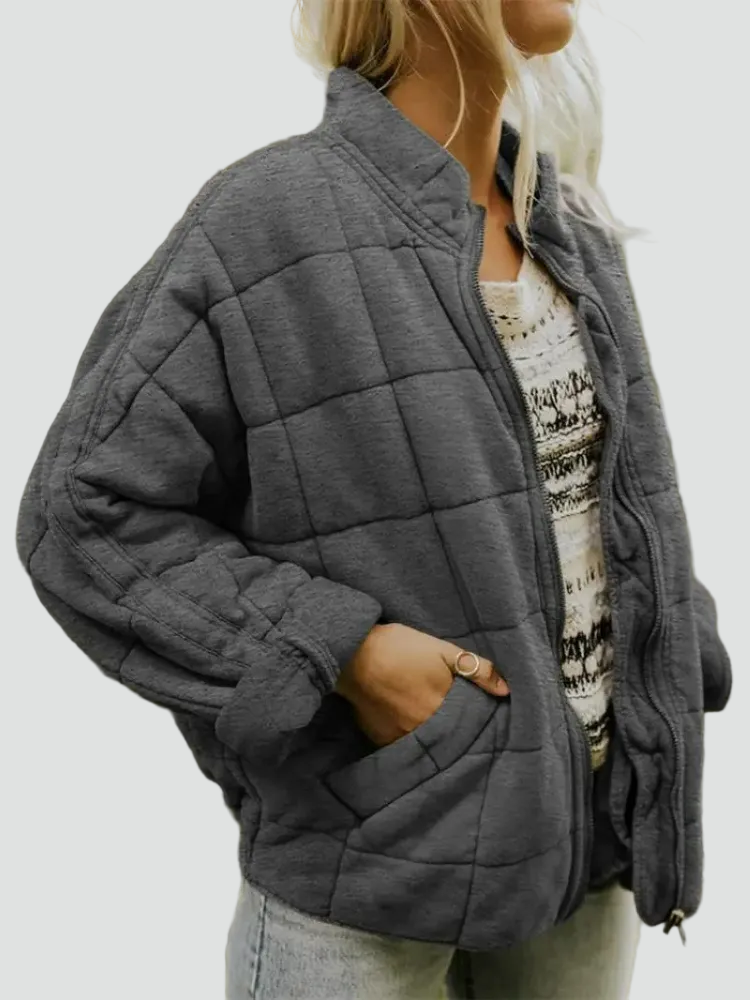 Blouson bomber matelassé oversize pour femmes avec fermeture éclair et poches