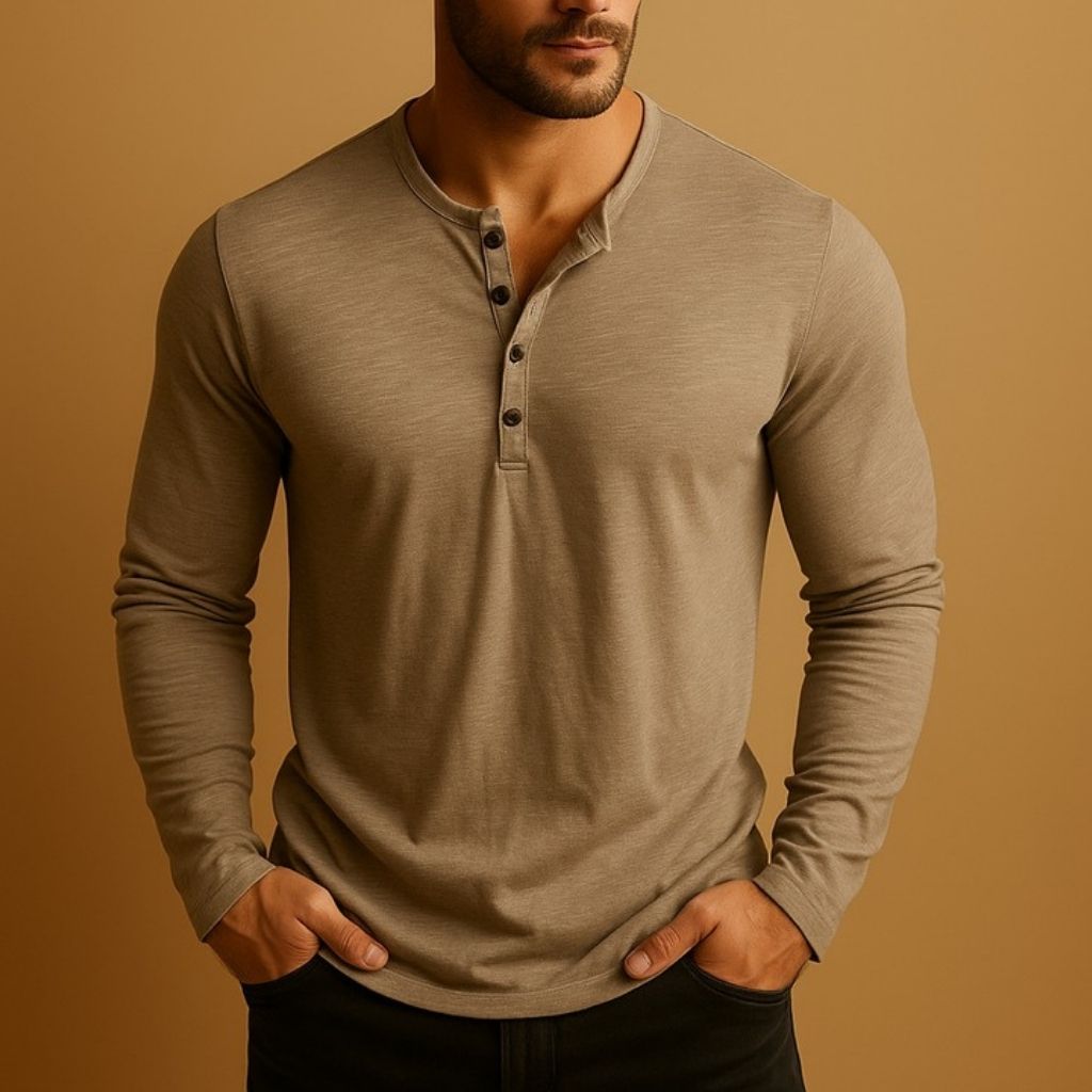 Chemise Henley Homme Manches Longues Haut Décontracté avec Boutons Confort