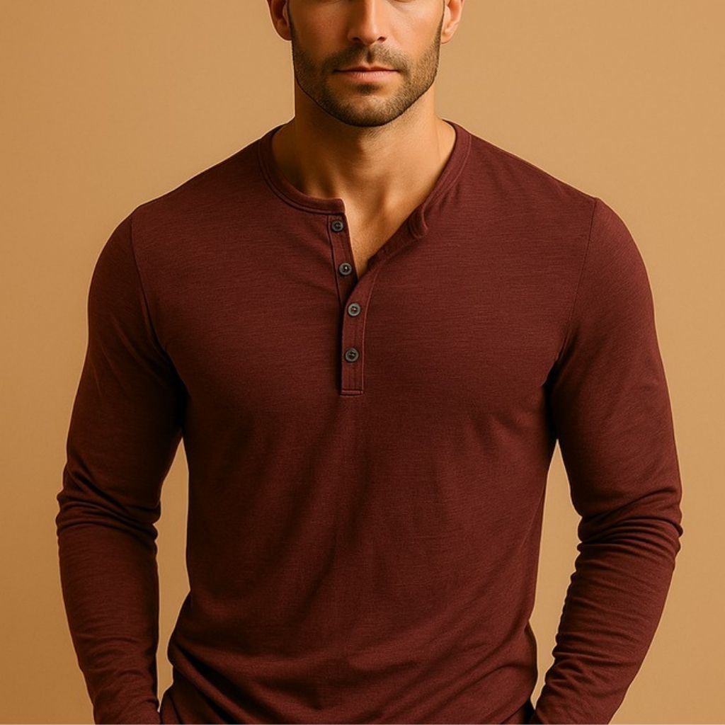 Chemise Henley Homme Manches Longues Haut Décontracté avec Boutons Confort