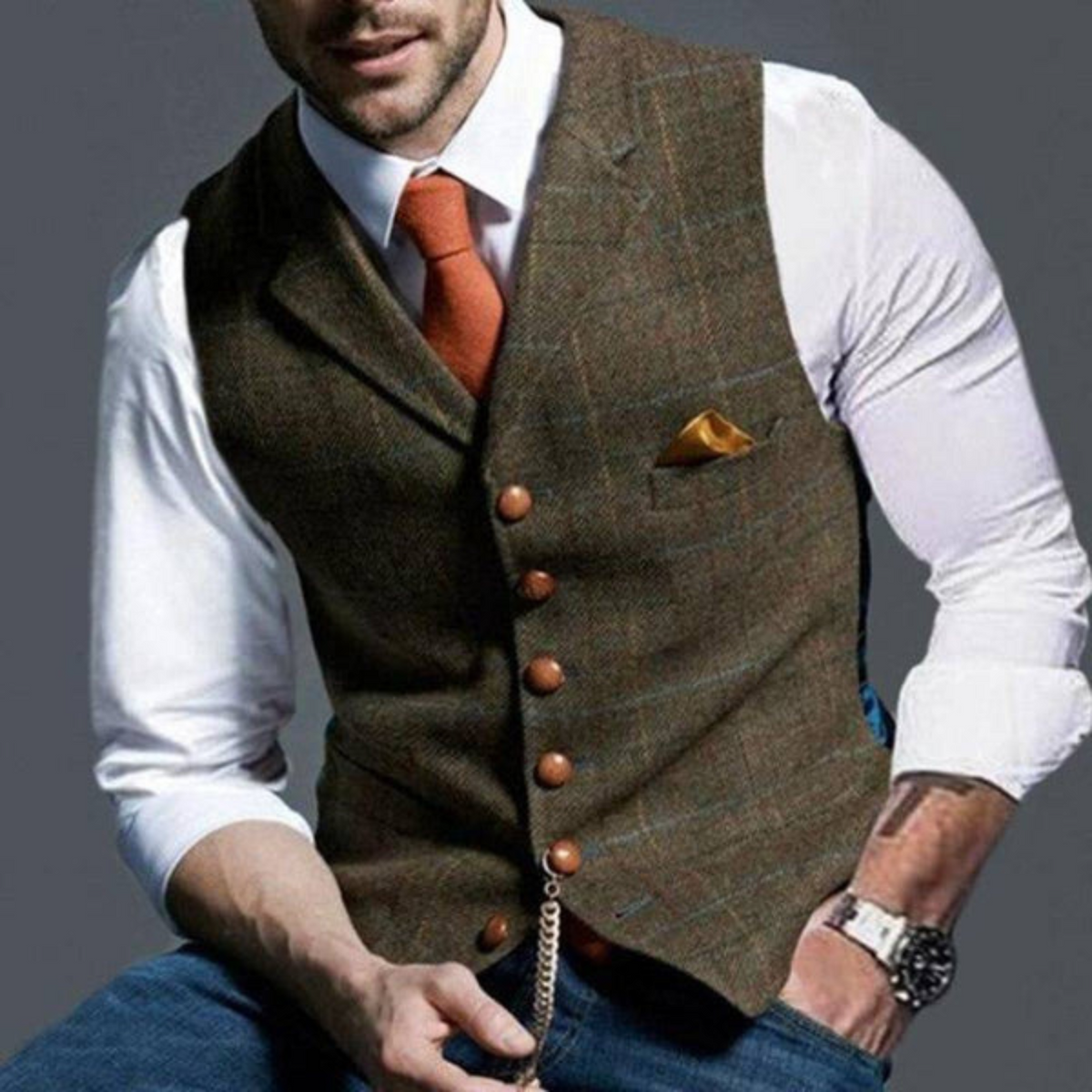 Elegante gilet da uomo con delicato motivo a quadri e chiusura con bottoni