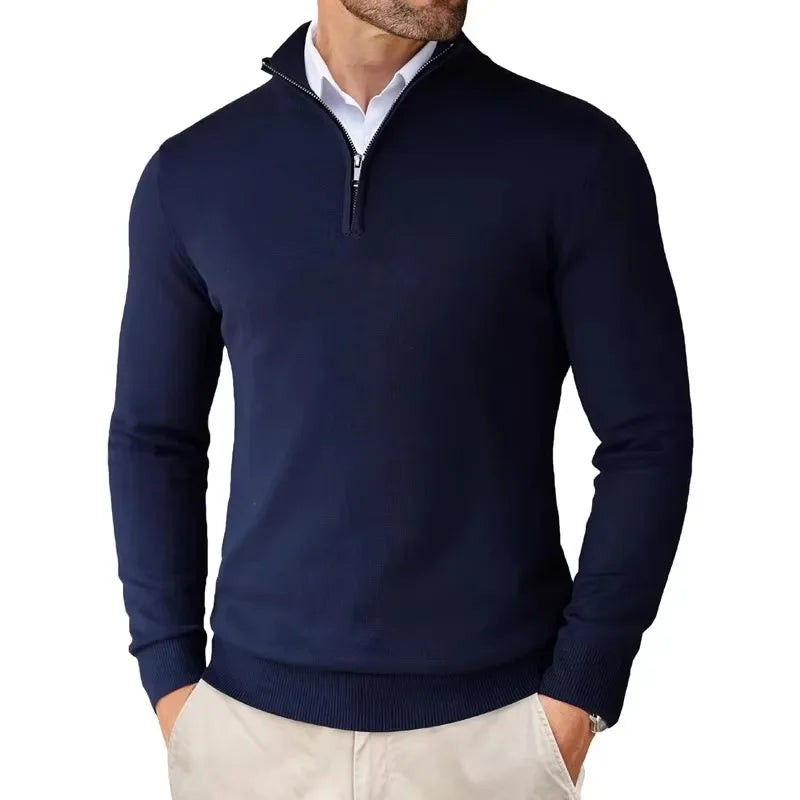 Heren Half-Zip Trui met Hoge Kraag