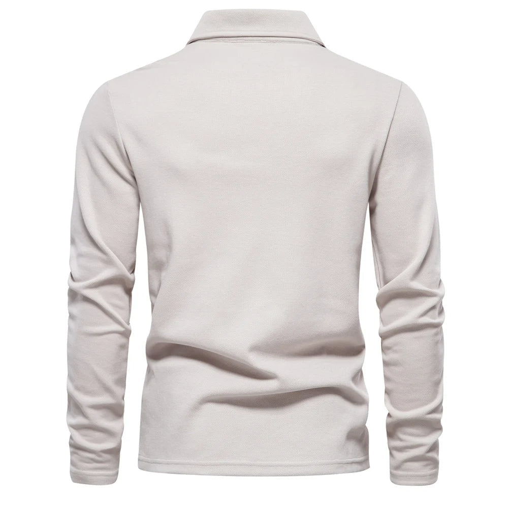 Poloshirt til mænd med lange ærmer og klassisk krave
