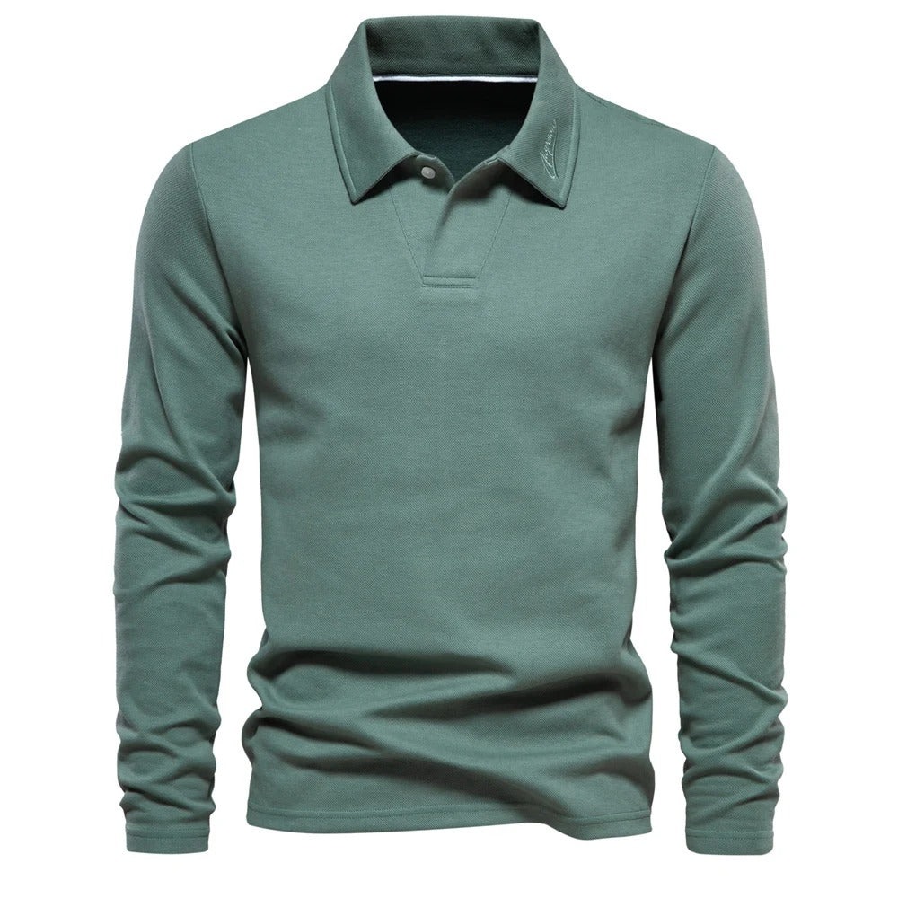 Poloshirt til mænd med lange ærmer og klassisk krave
