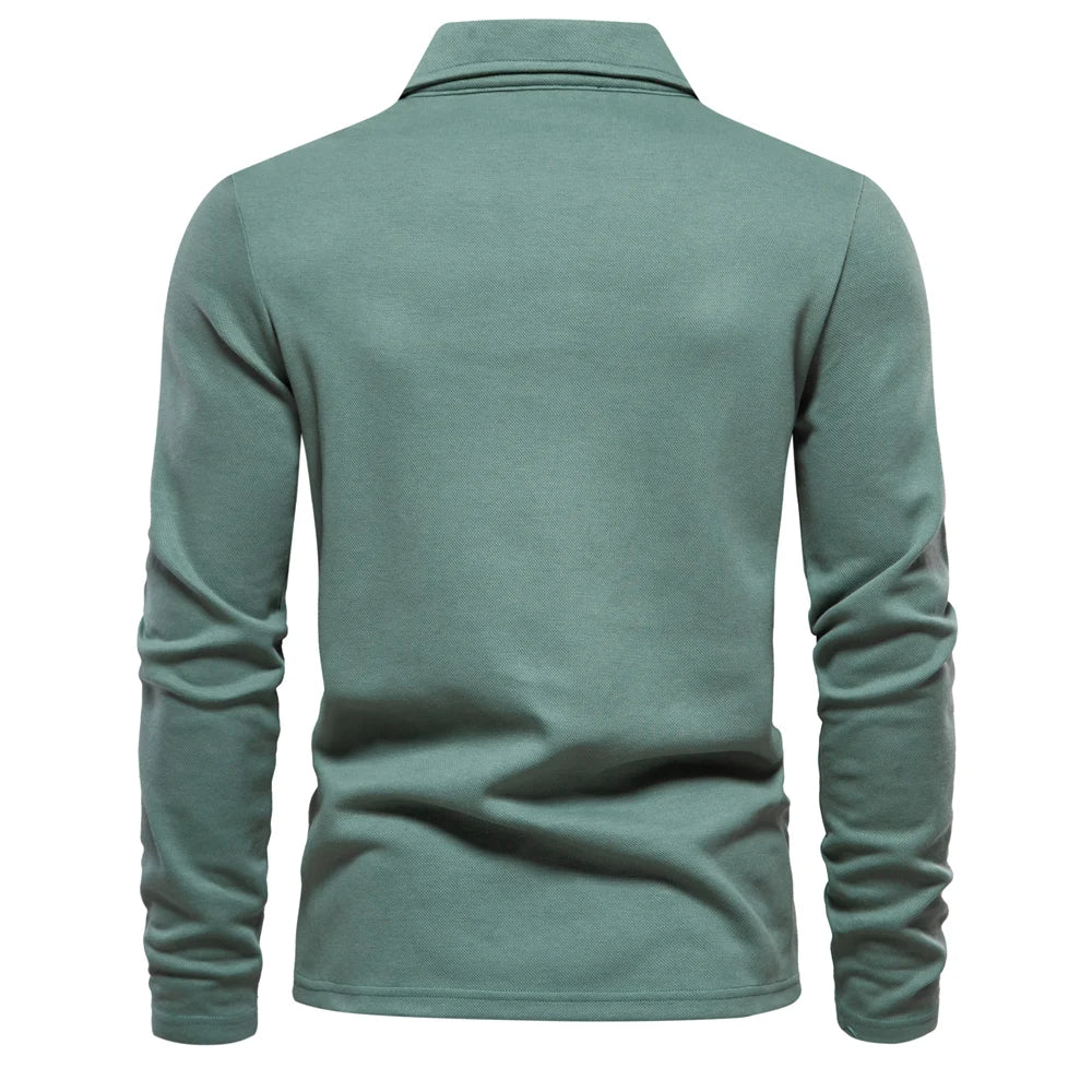 Poloshirt til mænd med lange ærmer og klassisk krave