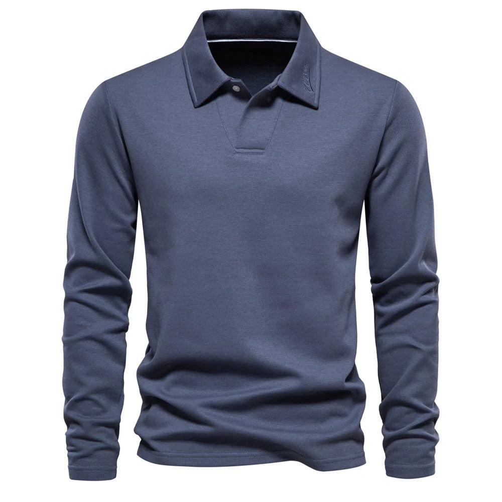 Poloshirt til mænd med lange ærmer og klassisk krave