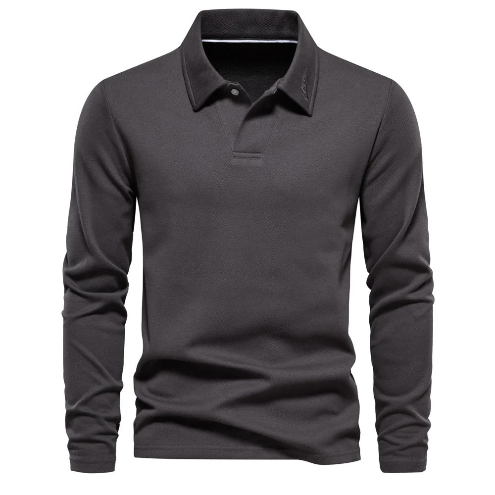 Poloshirt til mænd med lange ærmer og klassisk krave