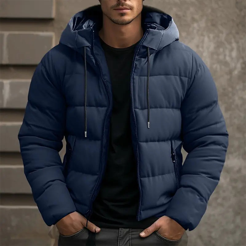 Warme Herren-Pufferjacke mit Kapuze und Eingrifftaschen