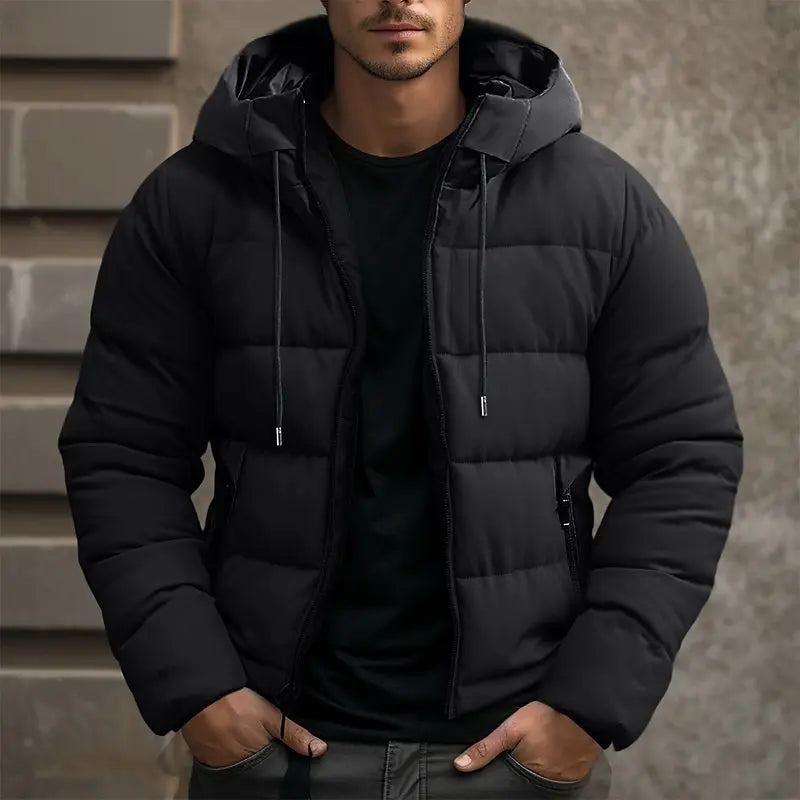 Warme Herren-Pufferjacke mit Kapuze und Eingrifftaschen